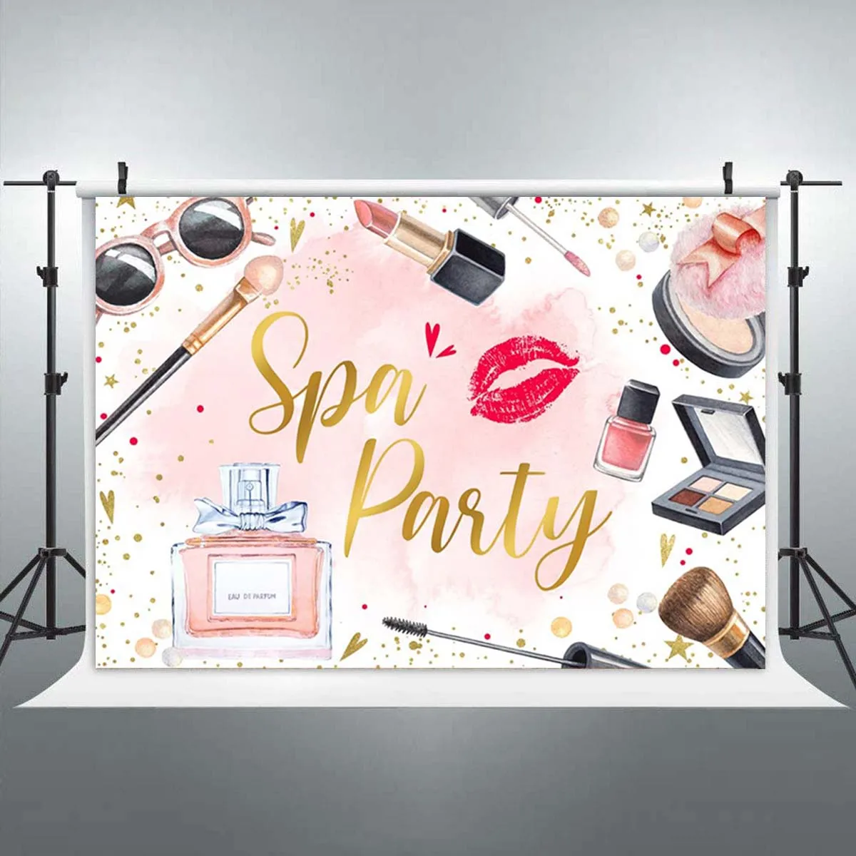 

Girls Makeup Photo Backdrop Props Pink Spa Party Banner Birthday Decoration Bridal Shower Beauty Makeover Photography Background