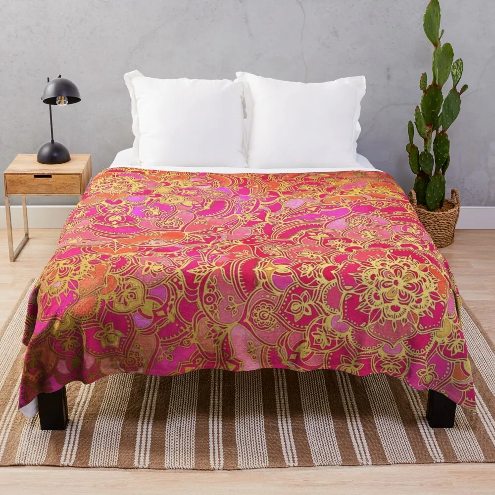

Hot Pink and Gold Baroque Floral Pattern Throw Blanket Extra Large Throw Blanket