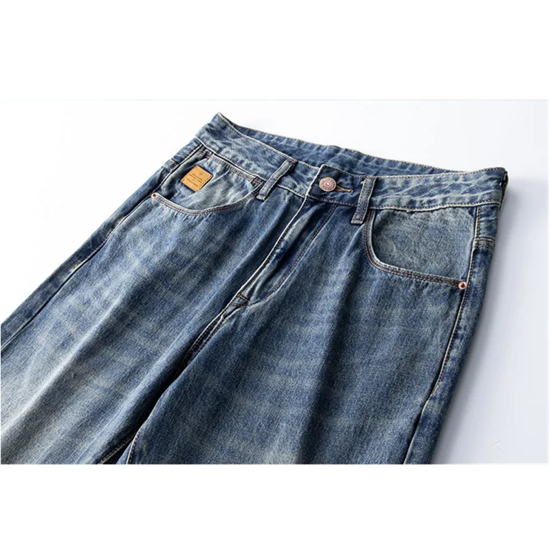 Men Clothing New Pattern 2022 Port Breeze Vintage Hole Blue Jeans Recreational Straight Cylinder Loose Trousers Autumn Female