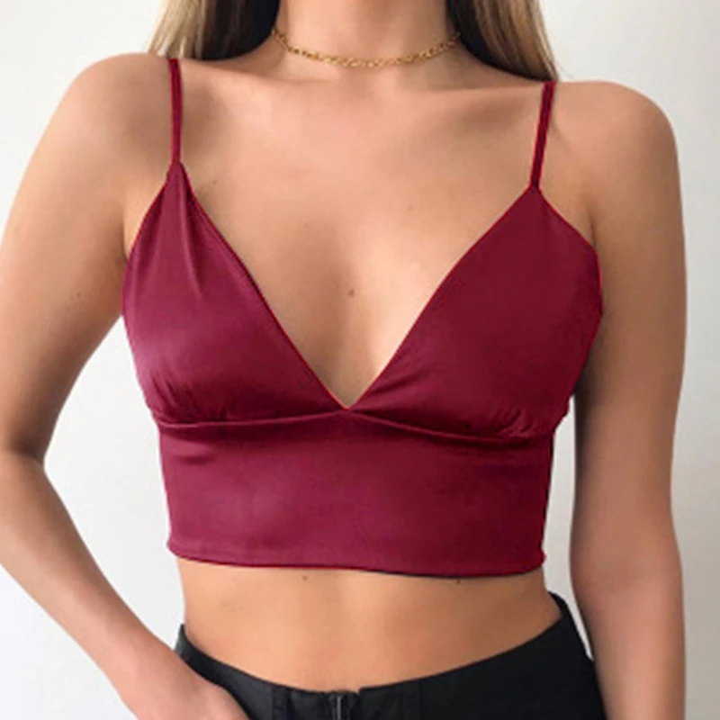 

Fashion Soild Women Casual Camis V Neck Top Sling Panel Sleeveless Crop Top Sling Sexy Lingerie Slim Fit Cropped Navel Top