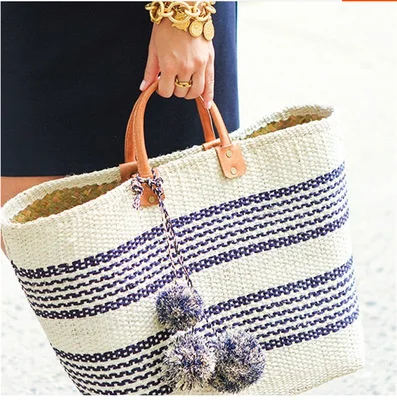 

Caker Brand 2017 Women Straw Bag Contrast Color Women Stripe Handbag Large Big Tote Pattern Women Beach Colorful Tassel Bag