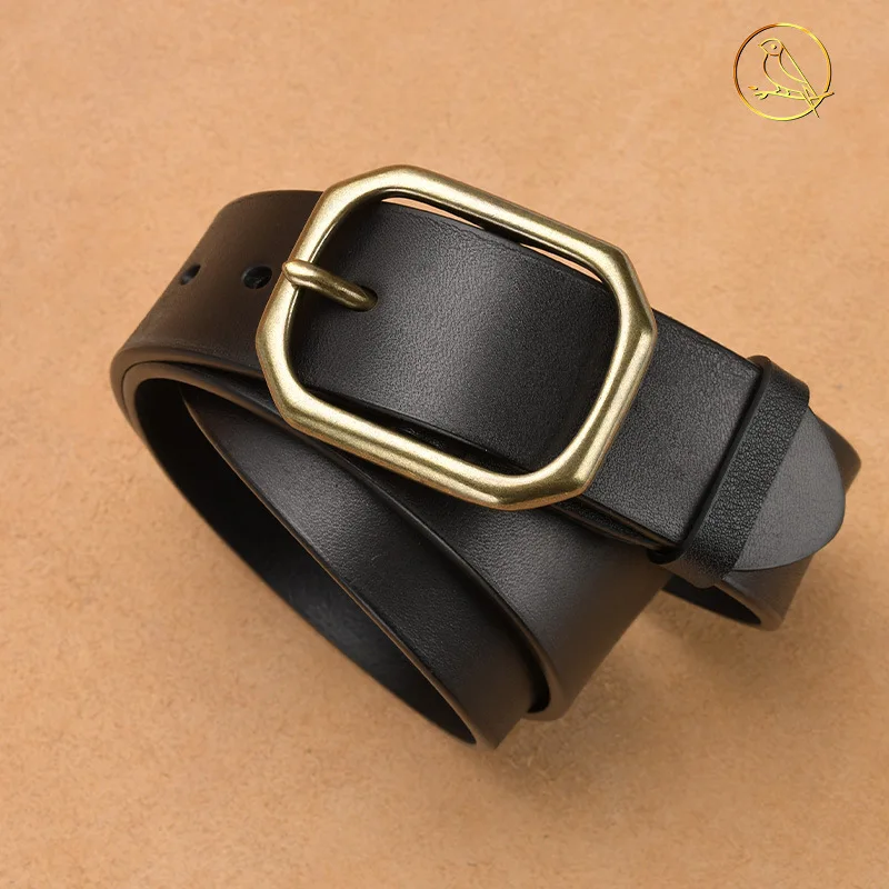 New Men's Belt Genuine Leather Without Interlayer First Layer Cowhide Casual Pin Buckle Retro Cowhide Belt Korean Jeans Belt