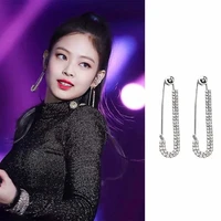 2022 kpop new jennie same style rhinestone earrings girls personality shiny pins ins trend fashion celebrity jewelry fan gift