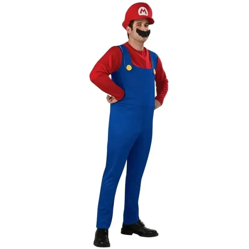 Фото Аниме Super Luigi Brothers Косплей для взрослых мужчин и женщин костюм на Хэллоуин комбинезон со шляпой перчатки с усами №3