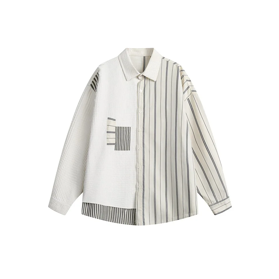 

SuperAen Korean Design Retro Striped Patchwork Long Sleeved Shirt Women Loose Top Shirt Coat