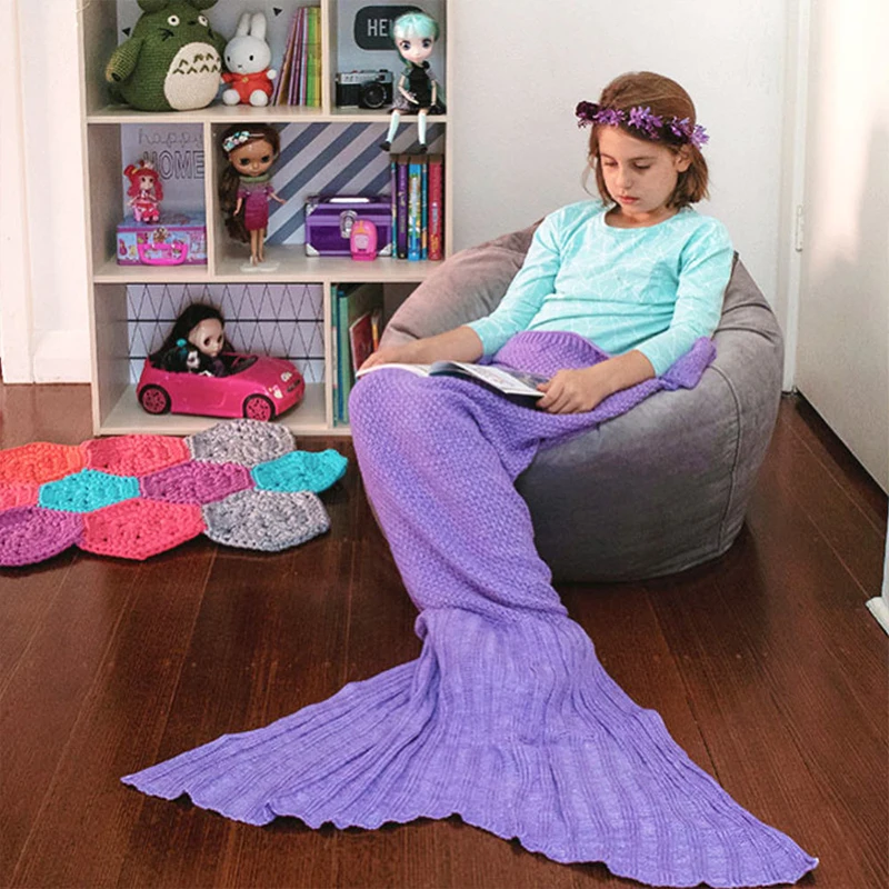 

Children Soft Flannel Mermaid Tail Blanket Plush Mermaid Wearable Blanket for Girls Teens Knitted Blanket Mermaid Tail