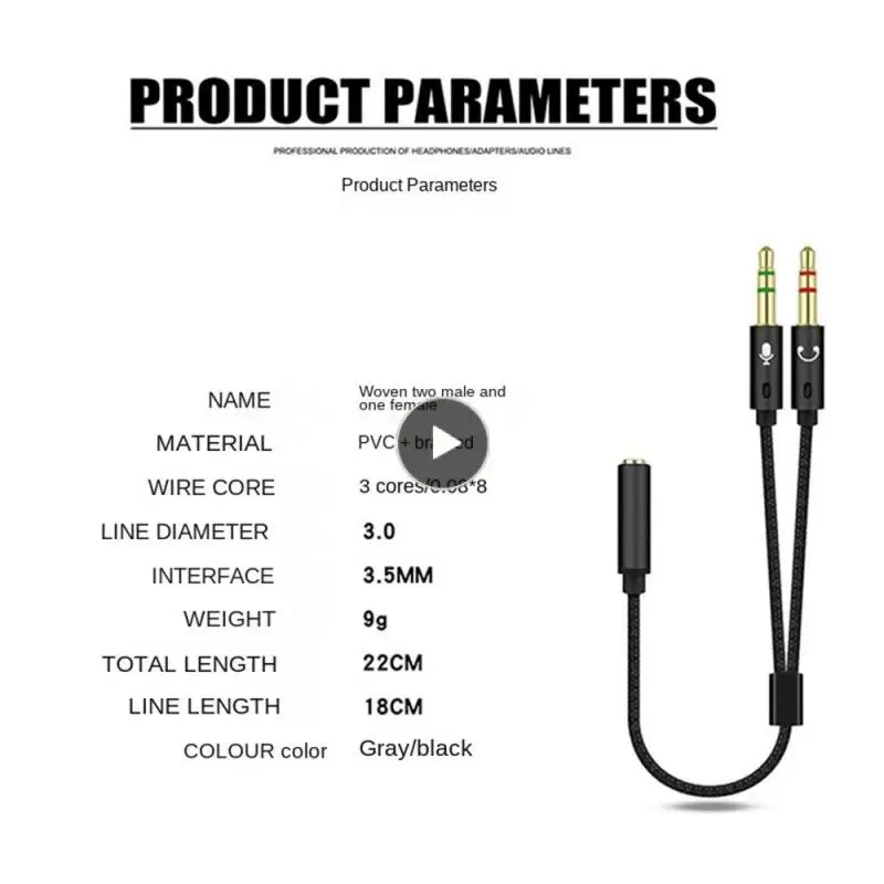 

2-in -1 Portable Laptop Headset Conversion Line Multifunctional Mic Extension Cables Durable Flexible Audio Cable 22cm Pvc