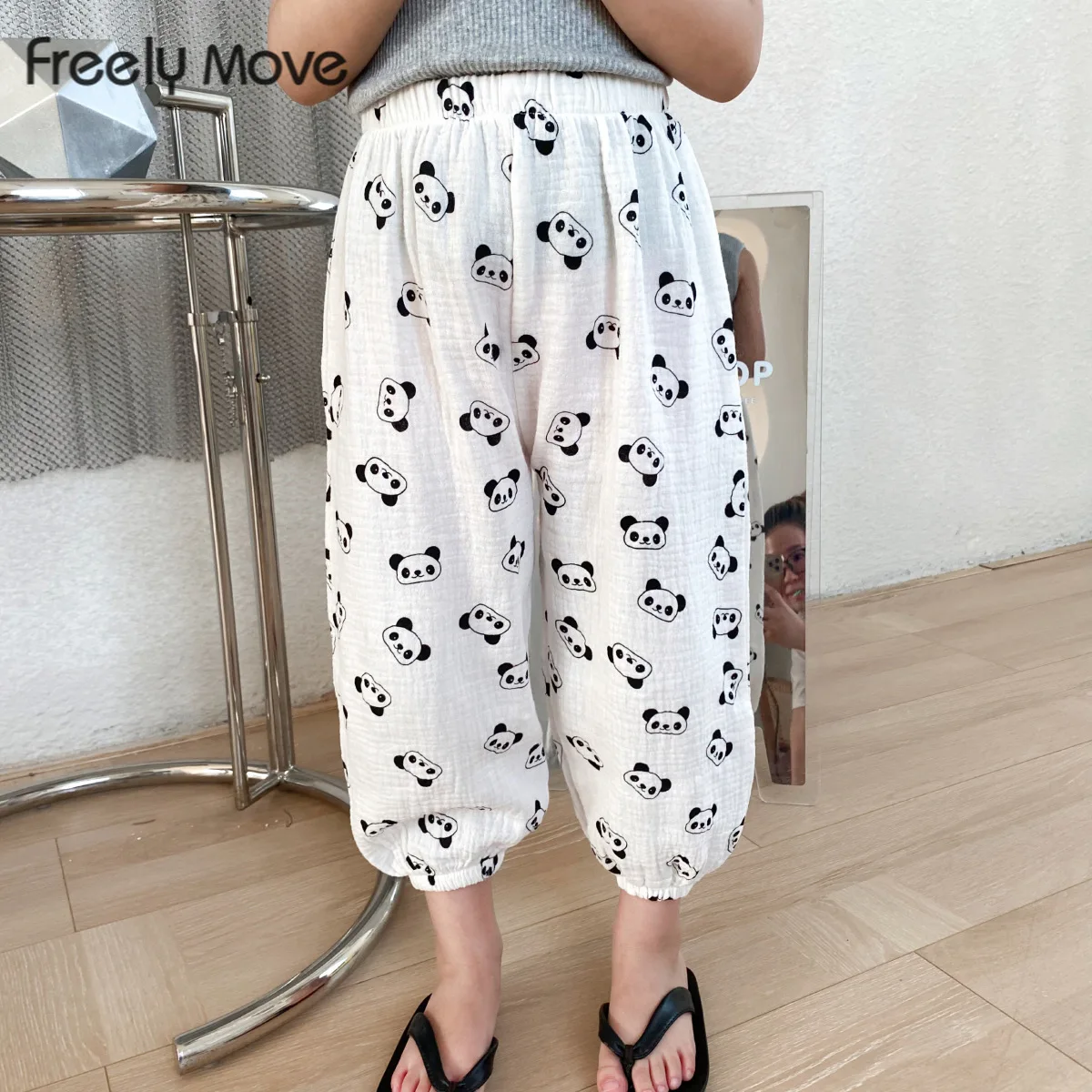 

Freely Move Summer New Children's Clothes Floral Printed Loose Thin Cotton Girl Pants for Kids Girls Causal Panda Harem Pants