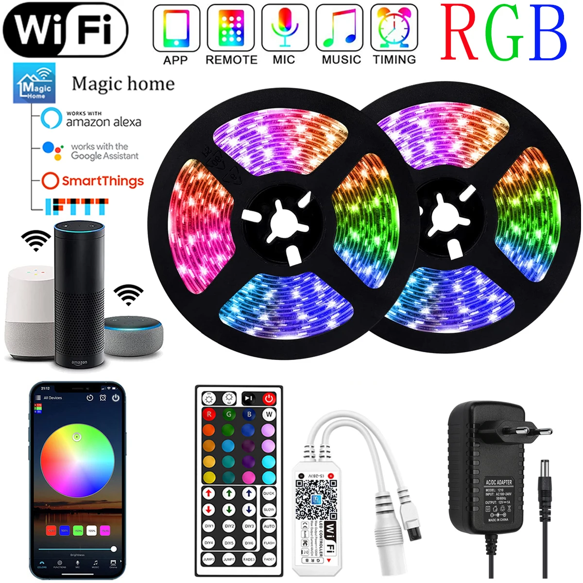 

Светодиодная лента с поддержкой Bluetooth, Wi-Fi, RGB 5050, 5/10/15/20 м