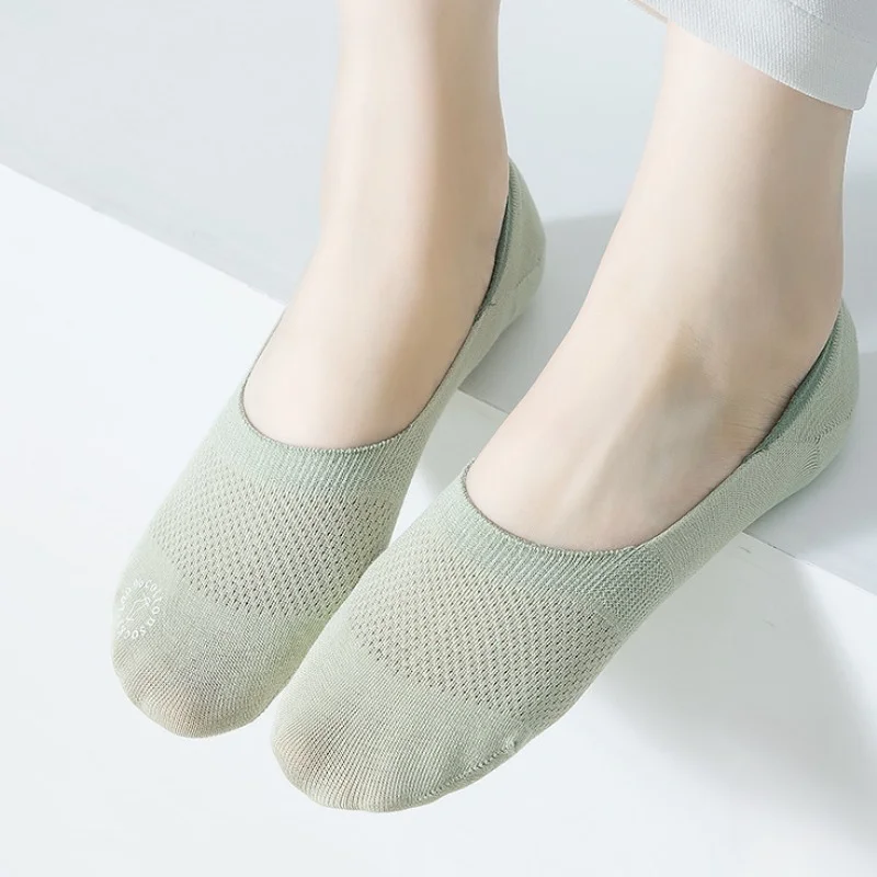5pair Women Pure Cotton Socks Invisible Boat Mesh Summer Mujer Silicone Non-slip Ankle Low Cut Female Show Breathable Thin Sock