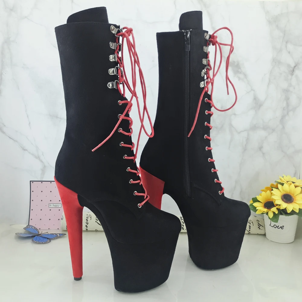 Leecabe RED with Black Suede 20CM Pole dancing shoes High Heel platform Pole Dance boot