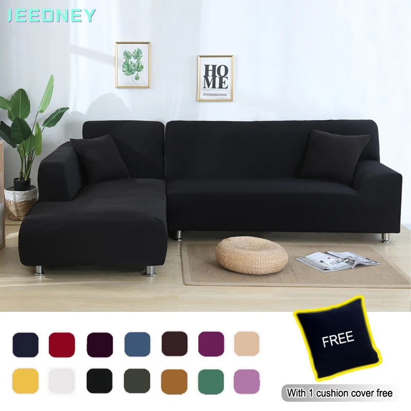 

Plain Sofa Covers for Living Room Elastic Extendable Corner Couch cover Slipcovers Chair Protector for 1 2 3 4 Seaters Black