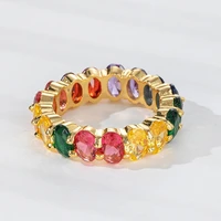 personality design colorful cubic zircon rings for women rainbow jewelry eternity ring engagement wedding birthday party gifts