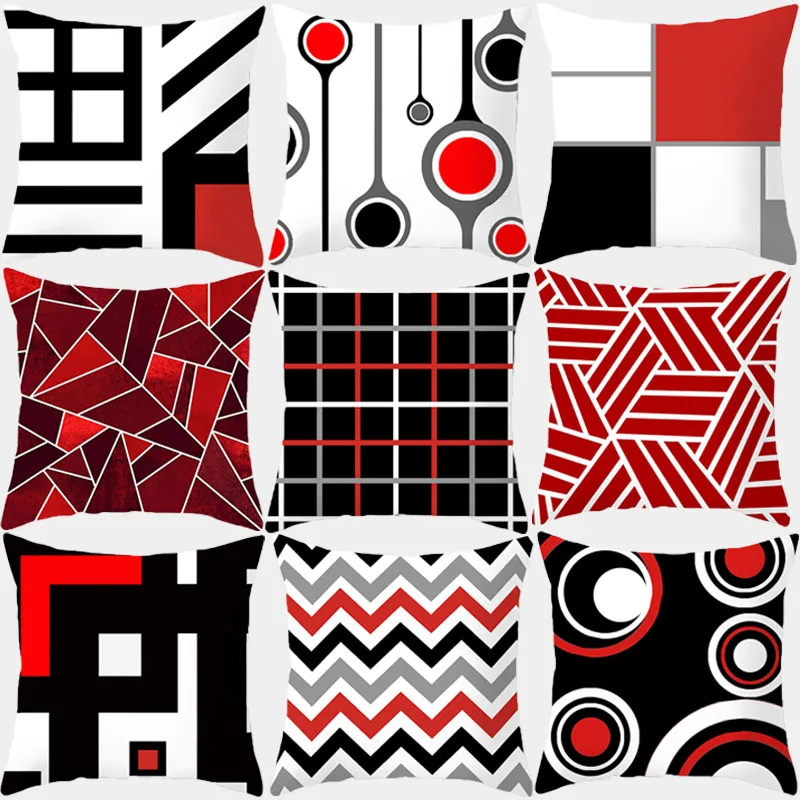 

Pillow Case Red Geometric Cushion Cover Polyester Decorative Throw Pillow Fashion Plaid Striped Sofa Pillow Home Decor 10069