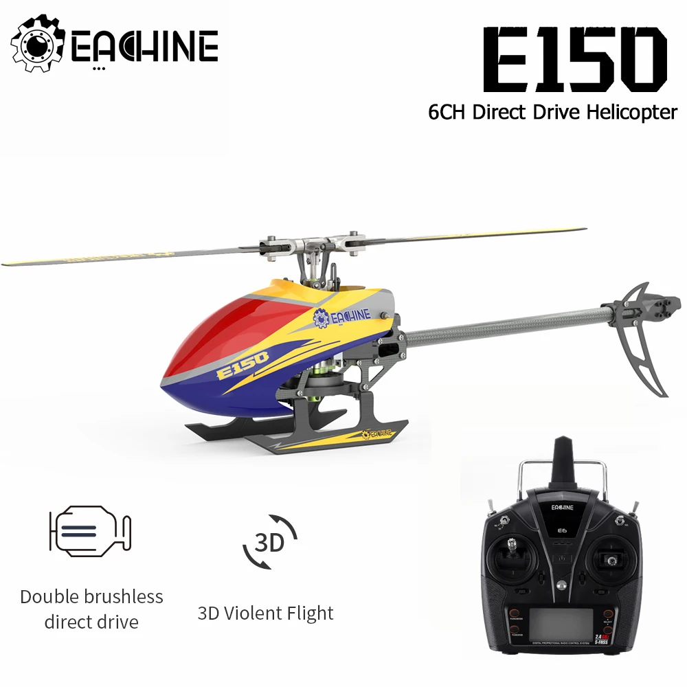 

Eachine E150 RC Helicopter 2.4G 6CH 6-Axis Gyro 3D6G Dual Brushless Motor Flybarless RTF Compatible With FUTABA S-FHSS Toys