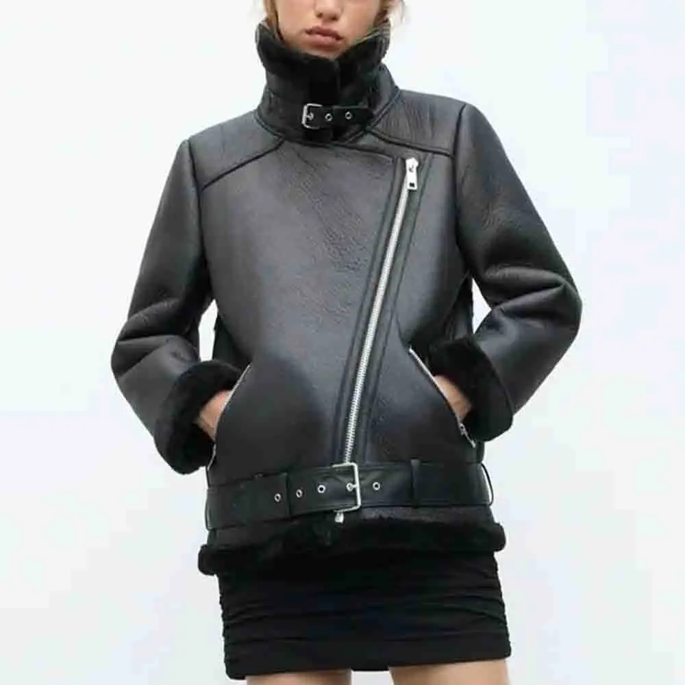 2022 Winter Lamb Fur Coat Deerskin Brown Jacket Winter Fur Integrated Motorcycle Suit Women's Loose Street Retro Jacket Women