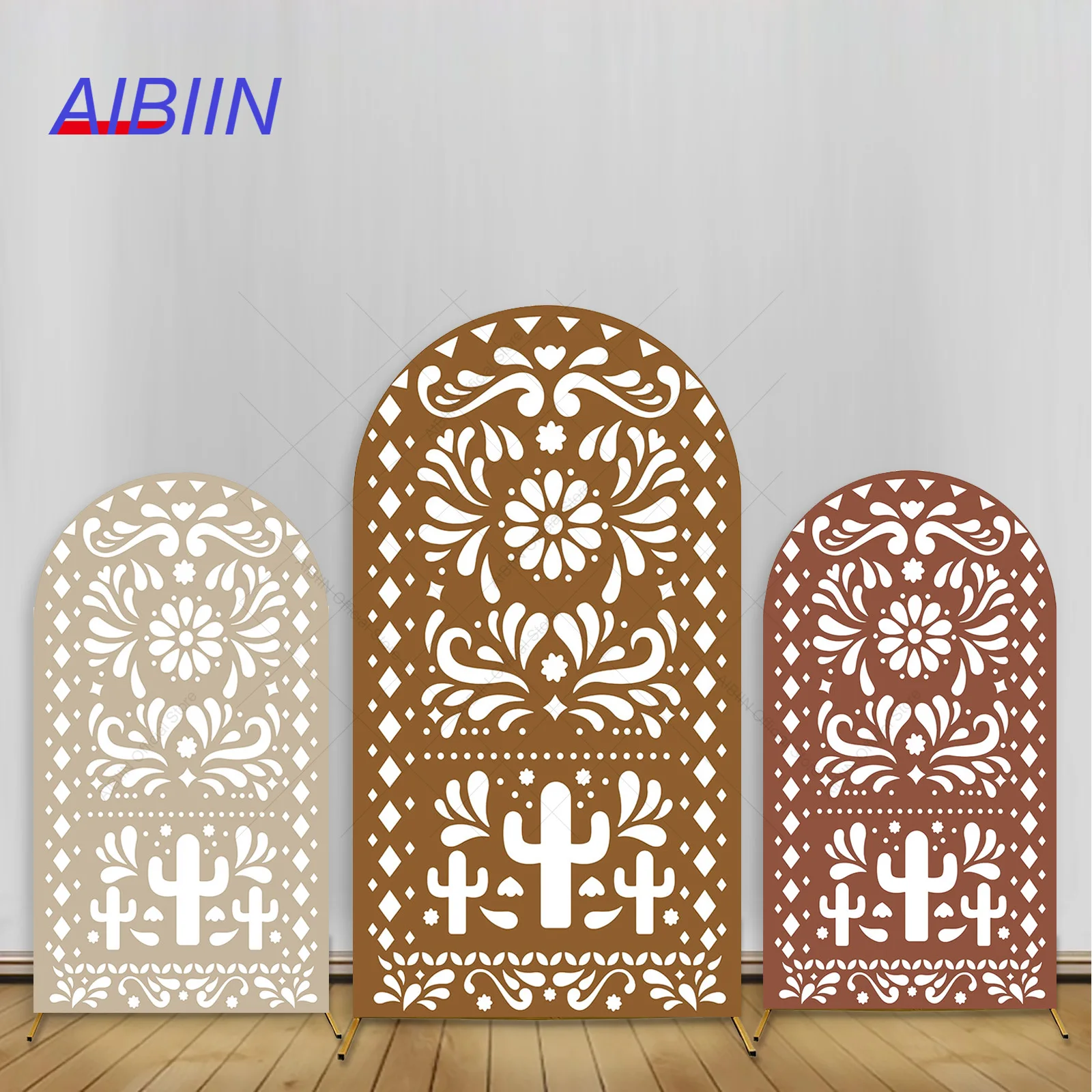 Коричневый бежевый красный Cielito Lindo арочный фон с мексиканским цветком кактуса