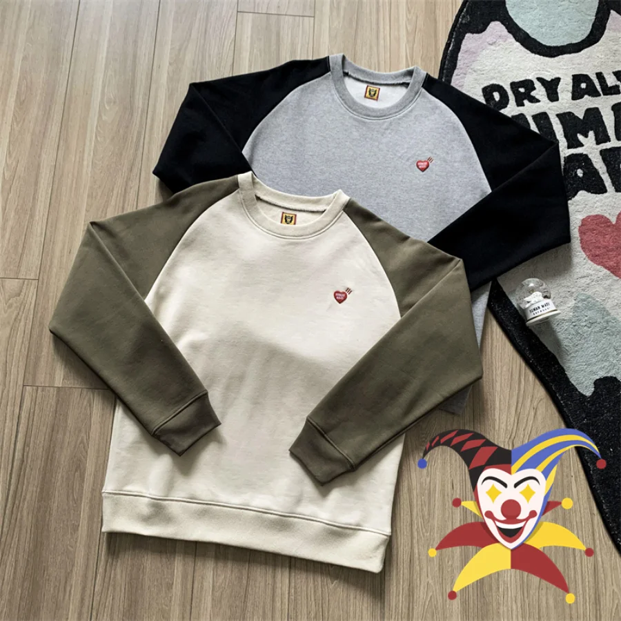 

Толстовка 2022fw в стиле пэчворк для мужчин и женщин, лучшее качество, оверсайз, серая, персиковая, винтажная толстовка с круглым вырезом