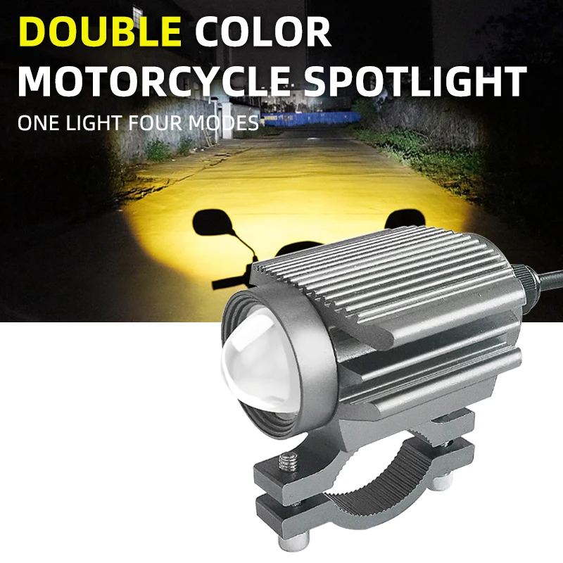 

Мотоциклетный прожектор, четыре режима, Двухцветные светодиодные фары ближнего и дальнего света, 12-80 в, водонепроницаемые супер яркие ходовые огни, мотоциклетные противотуманные фары