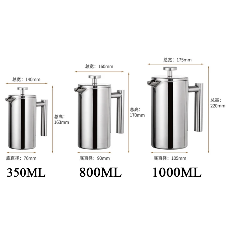 350-1000ml Coffee Maker French Press Stainless Steel Espresso Coffee Machine Double-Wall Insulated Coffee Tea Maker Pot Gift Hot images - 6