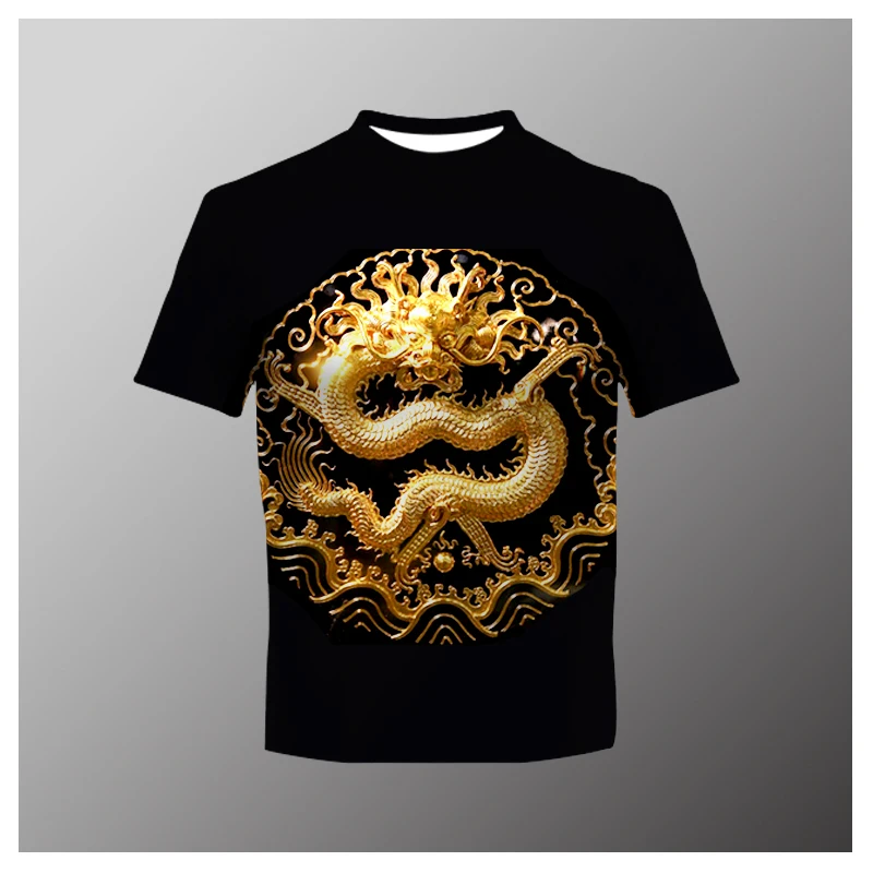 

Мужская футболка с принтом китайского дракона, летняя футболка оверсайз с круглым вырезом, 2022