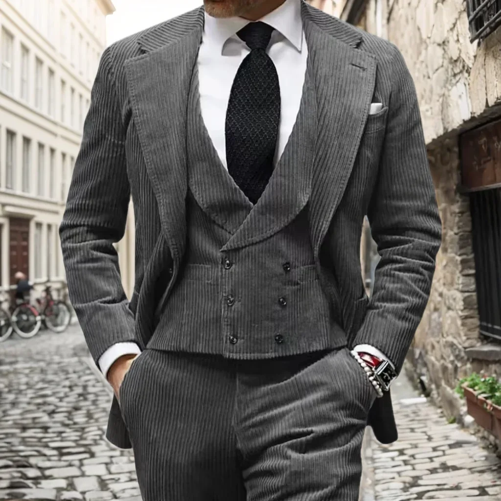 Формальный мужской костюм вельветовый комплект из трех предметов пиджак жилет и