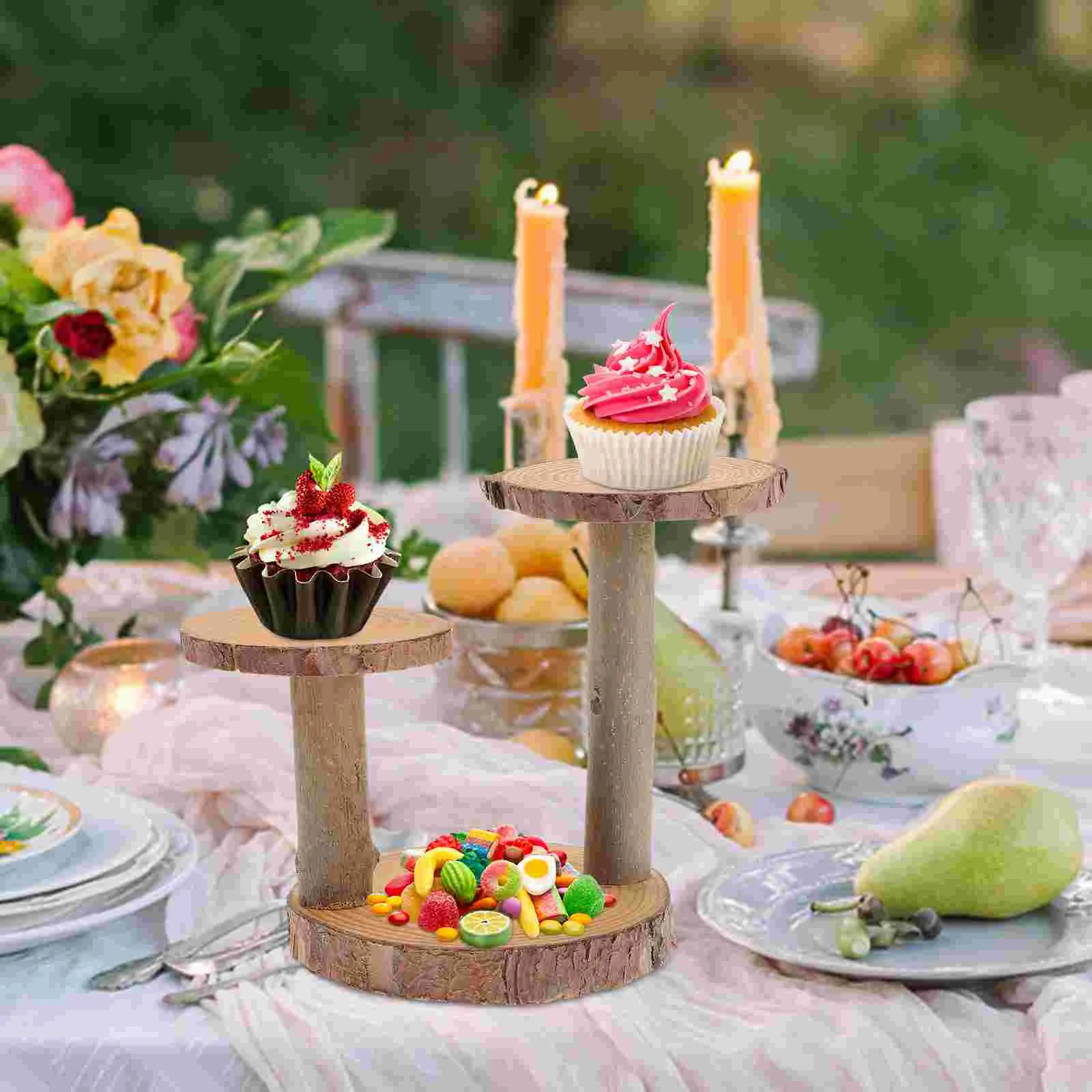 

Stand Cupcake Holder Cake Dessert Display Tray Wood Tiered Tower Party Serving Plate Rustic Tier Wooden Wedding Shelf Tabletop