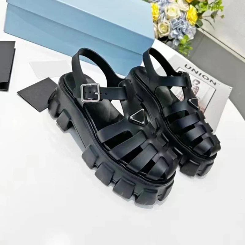 

2023 New High Quality Thick Sole Sandals Women's Toe Wrapped Hollow Roman Sandals Casual Beach Shoes Summer Women's Sandals34-41