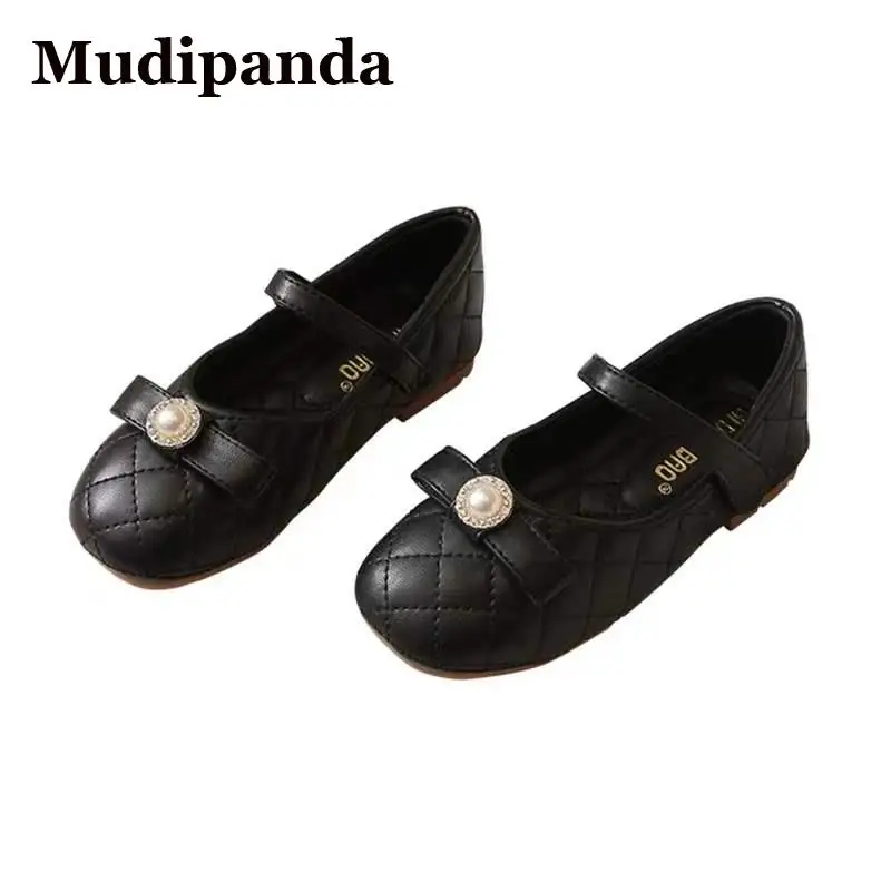 

Туфли детские из ПУ кожи, милые классические сандалии с бантиком, на плоской подошве, мягкие, для принцесс, для девочек