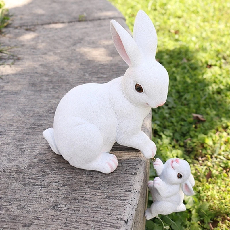 Miniature Resin Rabbit Figurines Animal Landscape Home Decors Miniature Garden Ornaments Easter Flowerpot Decorations