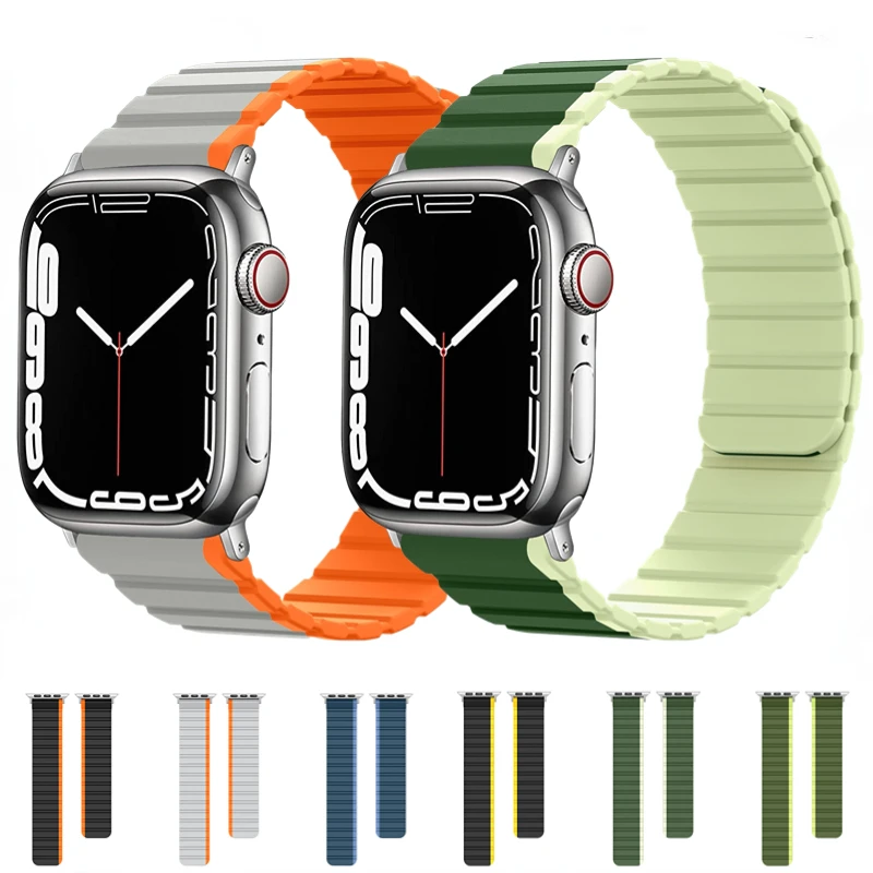

Silicone strap For Apple watch Ultra 49mm 8 7 45mm 41mm Smart watch magnetic wrist strap for iwatch 6 5 4 3 2 SE 44mm 42mm 40mm