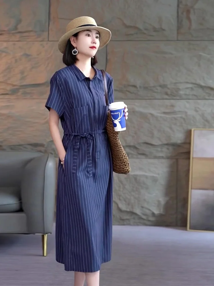 

Платье для женщин 30-летнее, уникальная и Потрясающая юбка, юбка-рубашка в полоску, женский дизайн, нишевая и высококачественная