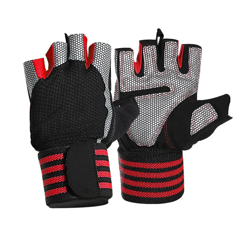 

New Fitness Half Finger Riding Gloves Sliding Extended Wrist Strap Mesh Breathable Non Slippery Lengthened Wristband Gloves