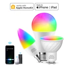 Умная Светодиодная лампа Homekit, лампа с управлением через приложение, с поддержкой Wi-Fi, GU10, E14, E27, RGB, голосовое управление для Apple Home, Alexa, Echo, Google
