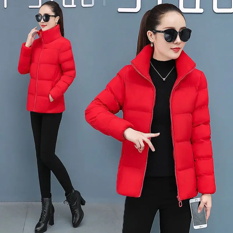 Women Jacket 2023 New Winter Parkas Female Loose Stand Collar Casual Warm Cotton Padded Parka Short Coat Fashion Outwear C32
