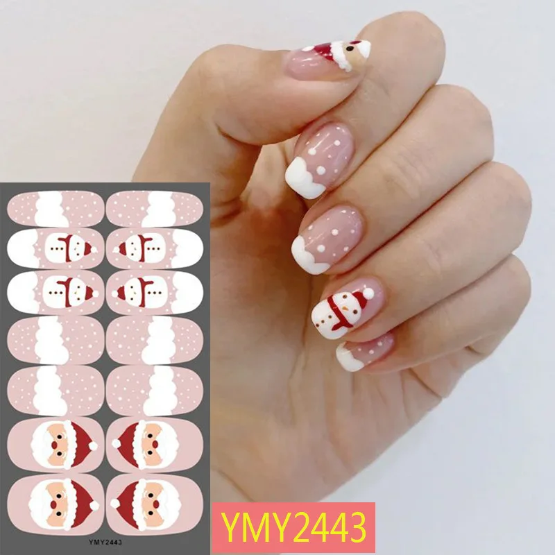 

2021 New Christmas Nail Art Tips Stickers Colorful Santa Claus Decals Full Cover Ultra-thin Back Glue Nail Supplies Wholesale