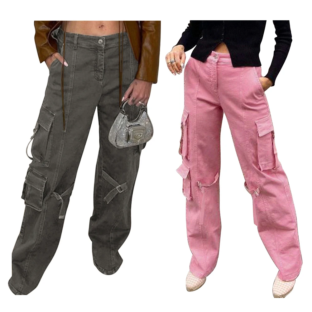 

Женские брюки-карго Harajuku штаны оверсайз с высокой талией мешковатые джинсы для женщин прямые Y2K стиль с несколькими карманами уличная женск...