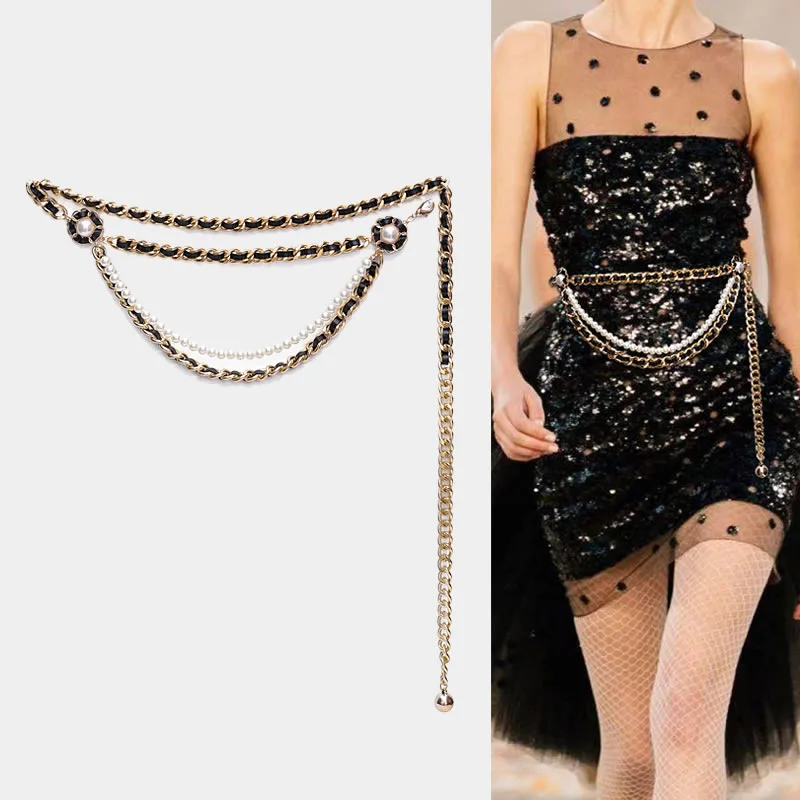 

Korean Fashion Pearl Chain Belts for Women High Quality Ladies Leather Waist Belt Accessories Brand Accessories