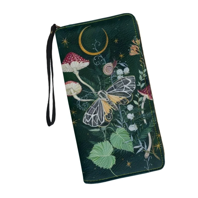 Belidome Cute Wallet for Womens Mushroom Moon Butterfly Print Around Zip Long Purse RFID Blocking Leather Card Holder Clutch Bag