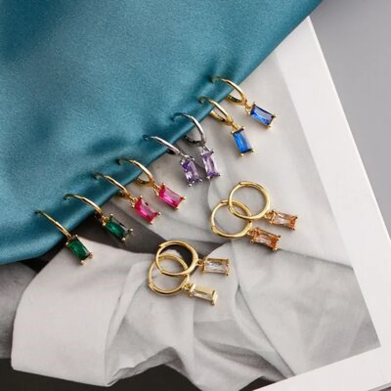 

Korea Fashion 2PC Stainless Hoop Earrings for Women Tiny Crystal Zirconia Pendant Cartilage Earrings Piercing Jewelry Collier