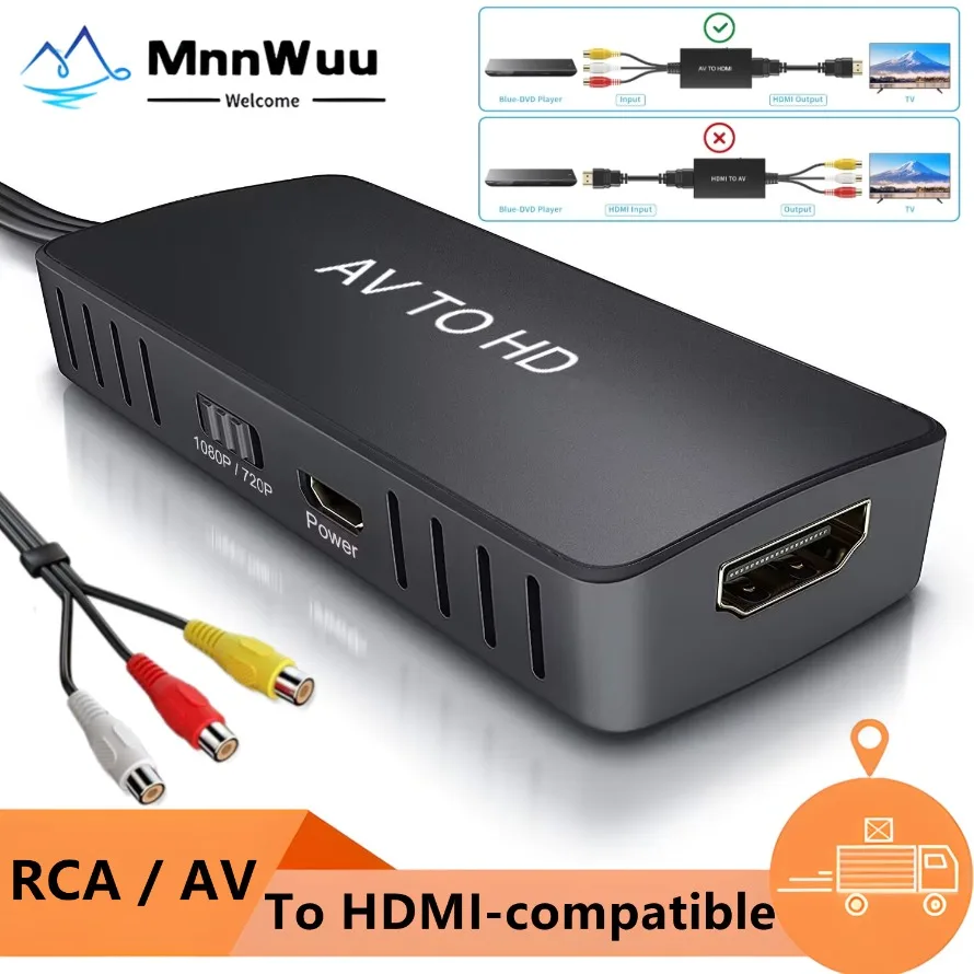 Фото Кабель-переходник, совместимый с RCA в HDMI, адаптер 1080P, совместимый с AV-HDMI для PS1/2/3 STB Xbox VHS VCR, DVD-плеер с синим радиусом №1