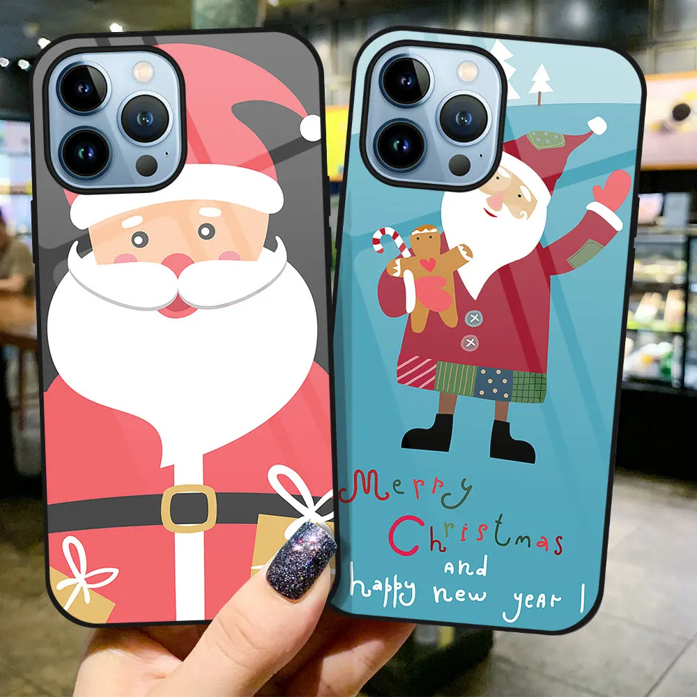

Tempered Glass Case for Iphone 14 13 12 Mini 11 Pro Max XS X XR 7 8 6 6S Plus SE 2022 2020 Cover Christmas Santa Claus Fundas