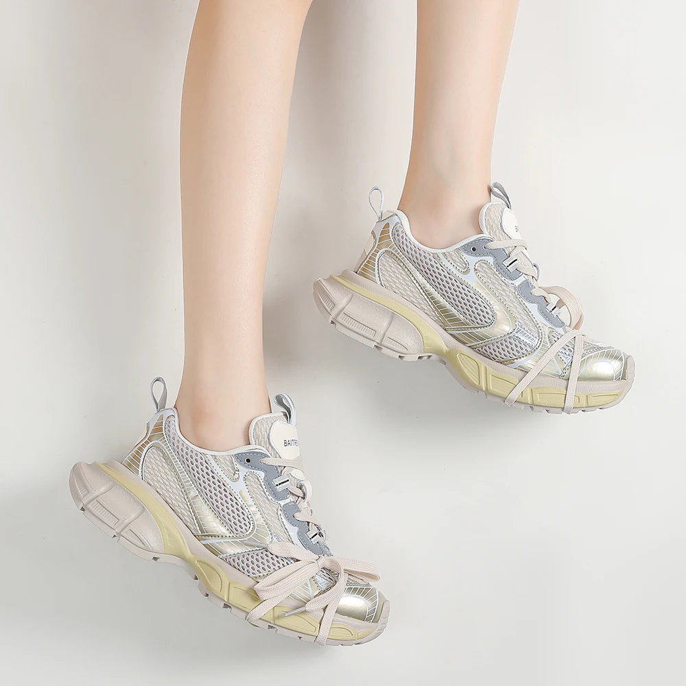 SOMILISS Women Platform Chunky Sneakers Microfiber Leather Mesh Patchwork Spring Summer Ladies Fashion Designer Casual Shoes