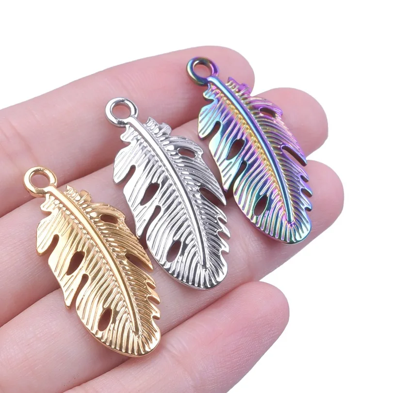 Купи WZNB 5Pcs Stainless Steel Feather Charms for Jewelry Making Earring Pendant Bracelet Necklace Accessories Craft Diy Material за 208 рублей в магазине AliExpress