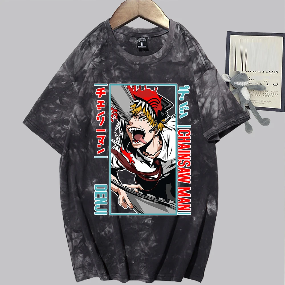 

Chainsaw Man Denji Anime Shirts Tie Dye Round Neck Short Sleeve Man Woman T-Shirt Fans Gift