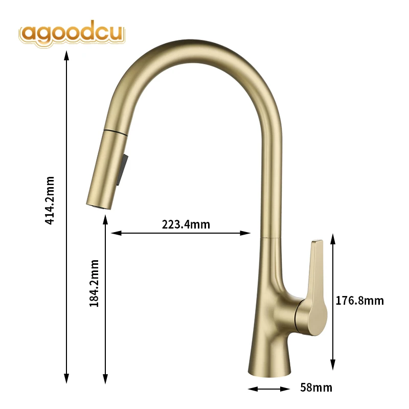 Brushed Gold Kitchen Faucet 360 Rotation Deck Mounted Hot Cold Water Sink Mixer Tap Stream Sprayer Wash Single Handle Brass Taps images - 6