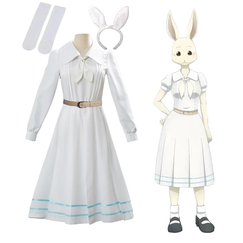

Beastars Haru Cosplay Costume White Dress White Rabbit Haru JK Uniform Dress for Woman Girls Hallowmas Party Costume Wigs