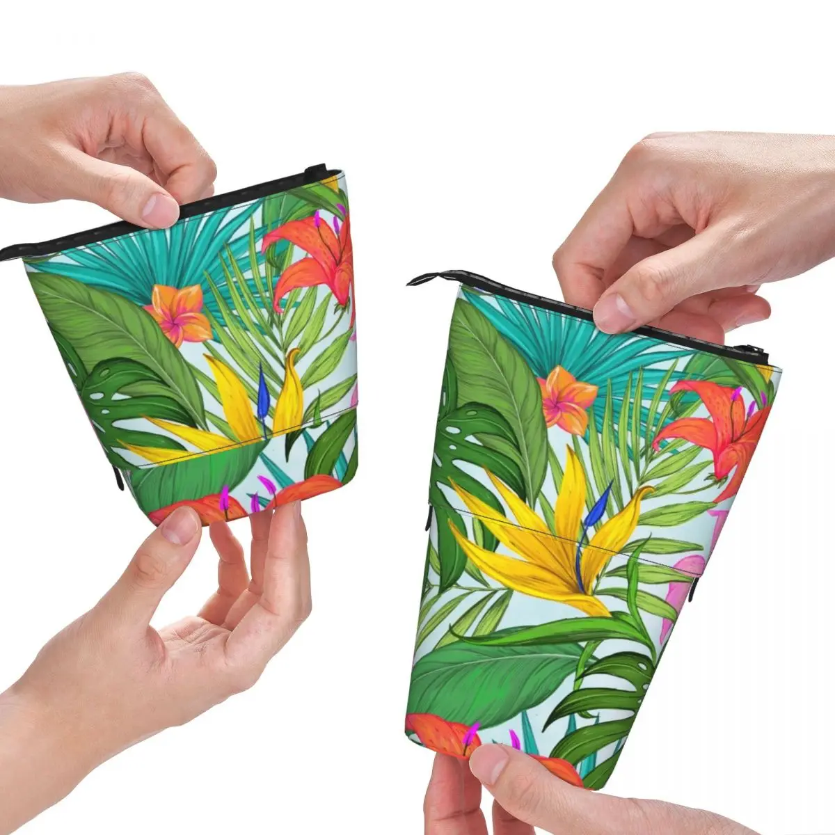 

Tropical Floral Fold Pencil Case Hawaiian Leaf Print College Vintage Standing Pencil Box Girls Boys Pen Organizer