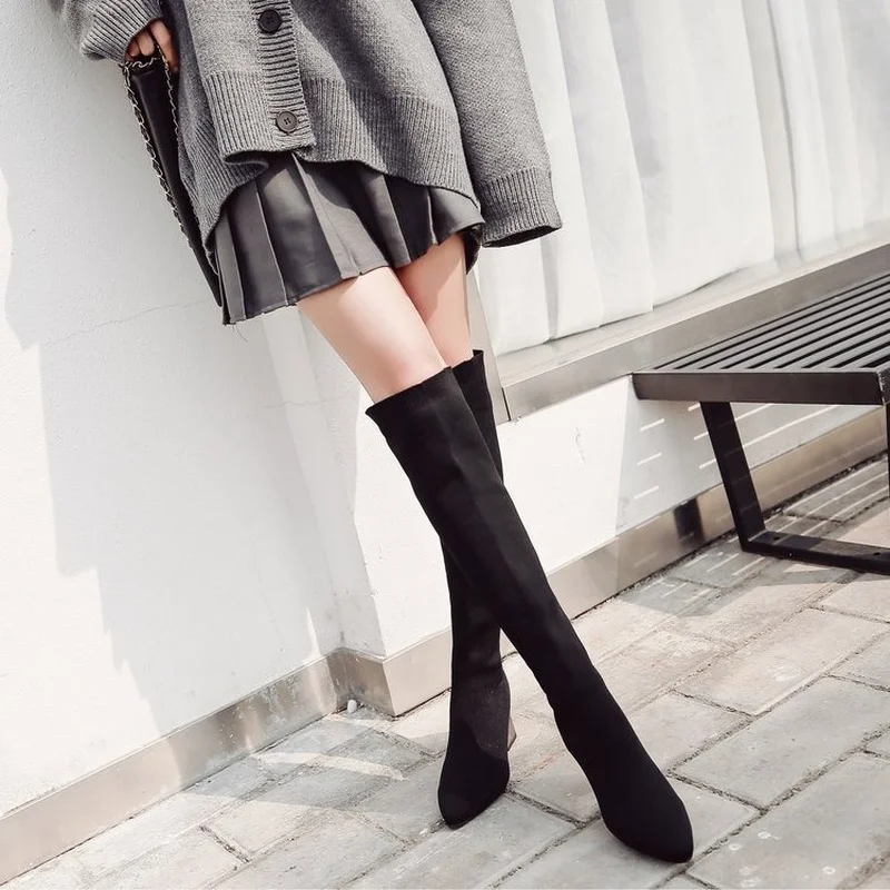 2022 New Knee-High Women Boots Spring Autumn Fashion Modern Boots Stretch Fabric Socks Boots Woman High Heel Shoes De Mujer