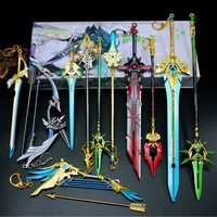 12pcs genshin impact sword keychain model weapon set toys tartaglia venti klee zhongli xiao alloy key ring collection gift box